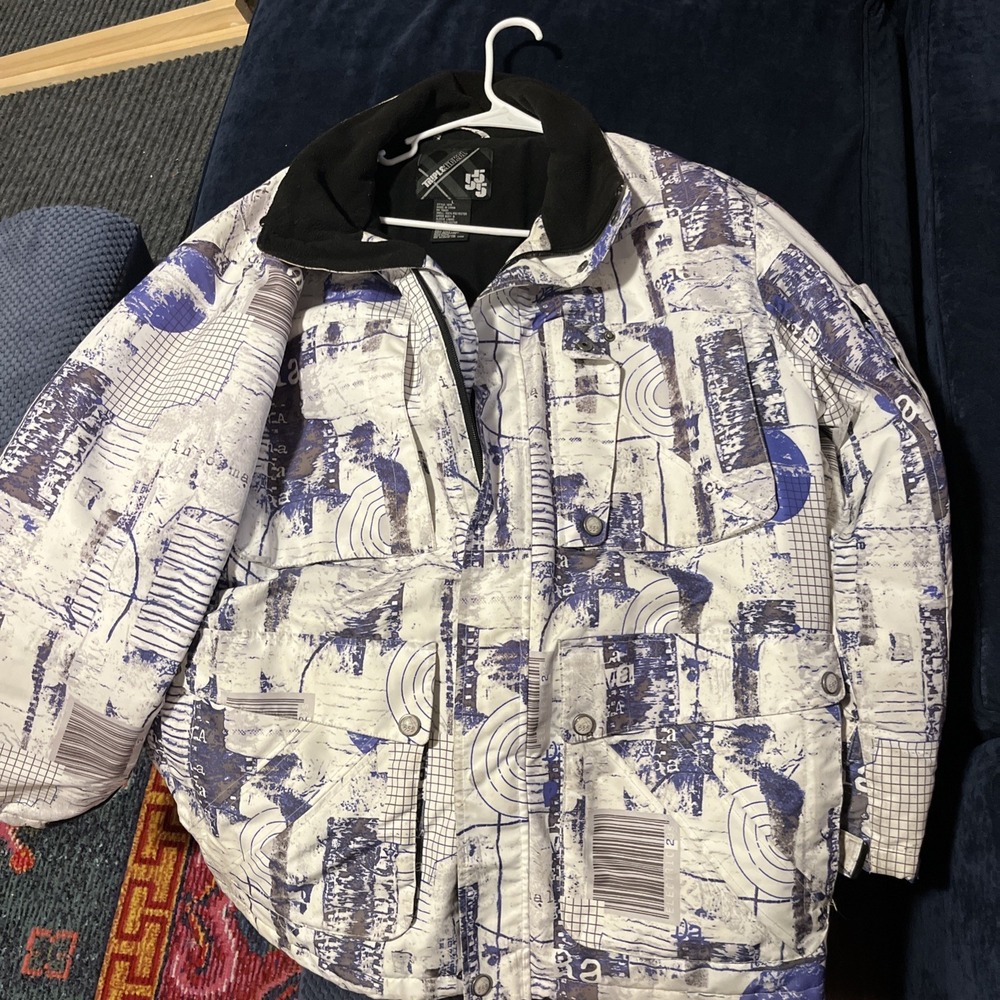 Triple Nickel 555 Vintage 90s Snow Ski Jacket Blue White Mens Large Baggy 1013
